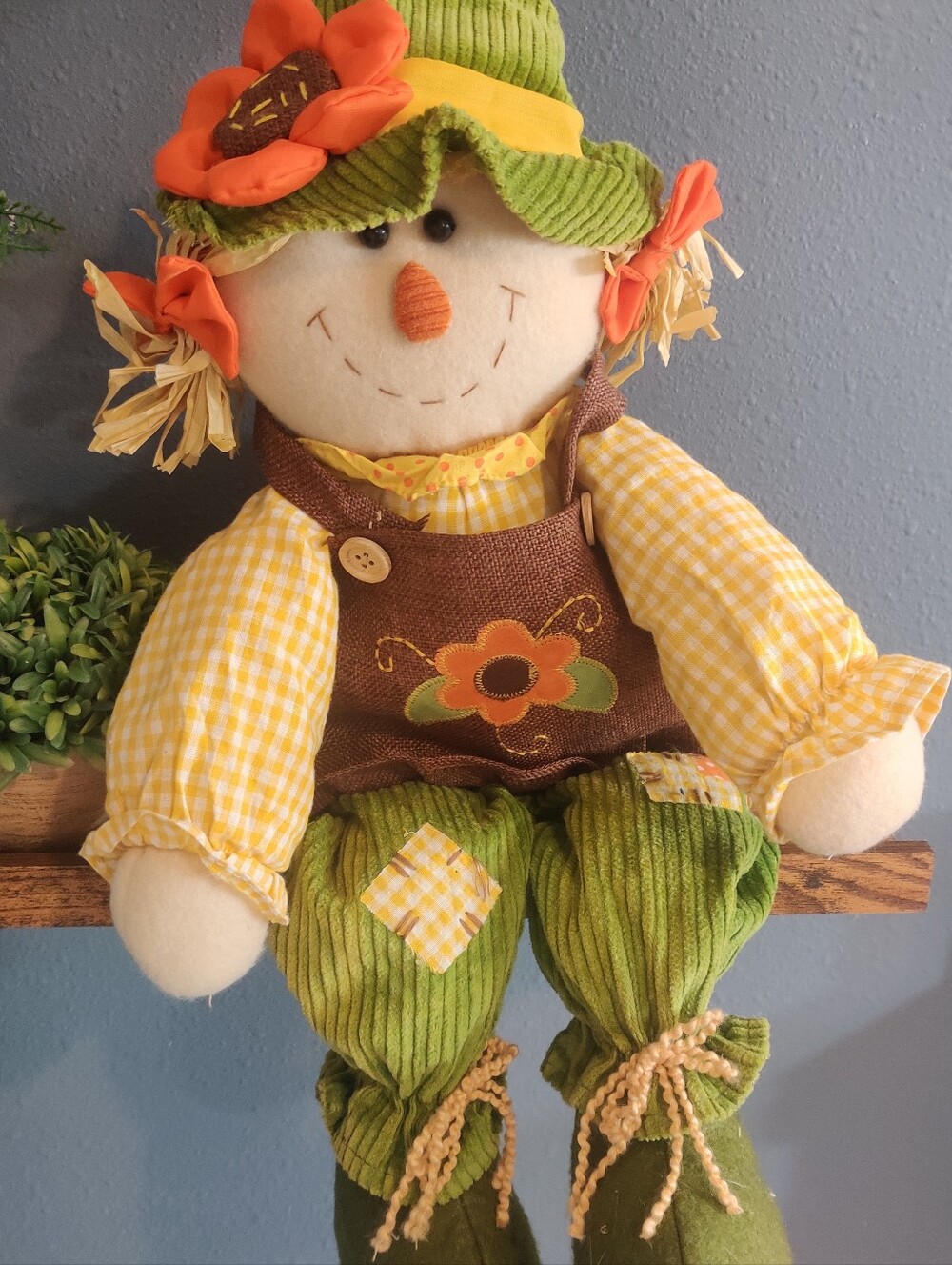 Scarecrow Plush Stuffed Doll 25" orange flower Shelf sitter fall decor harvest